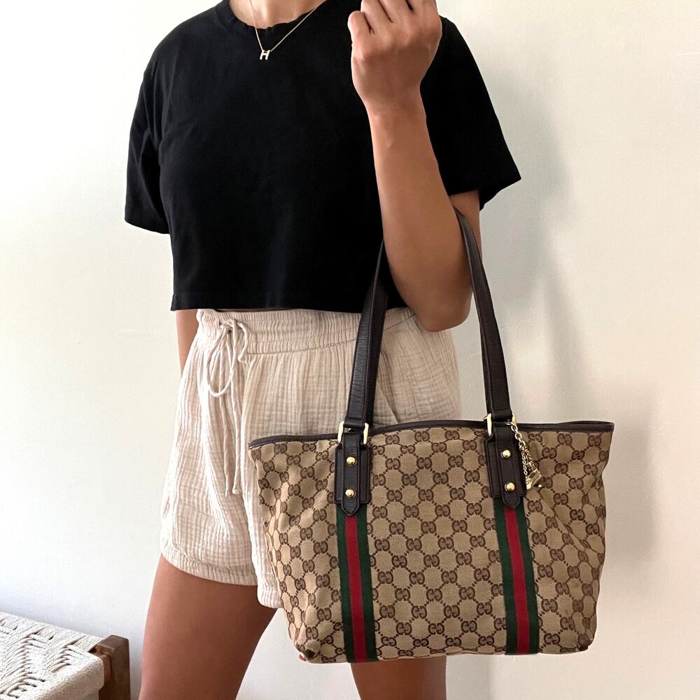GUCCI GG Supreme Canvas and Leather Tote Bag - Picture 16 of 16